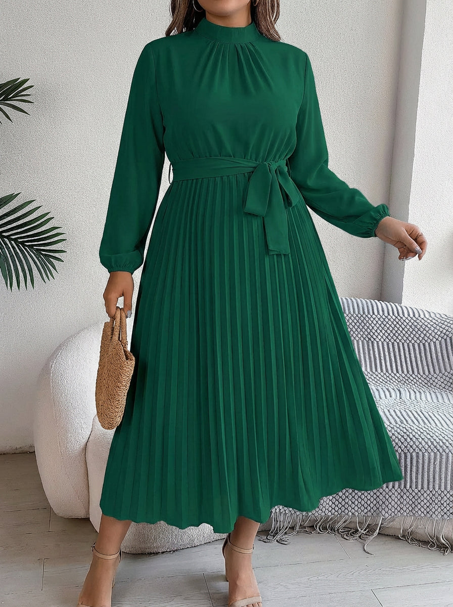 Robe Maxi Plissée Femme à Ceinture Taille Haute