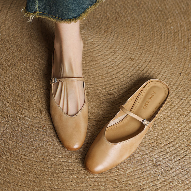 Mules Femme en Cuir Véritable avec Bride Mary Jane