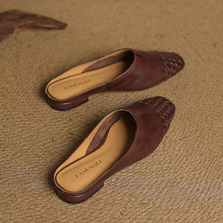 Mules Femme en Cuir Véritable à Dessus Tressé