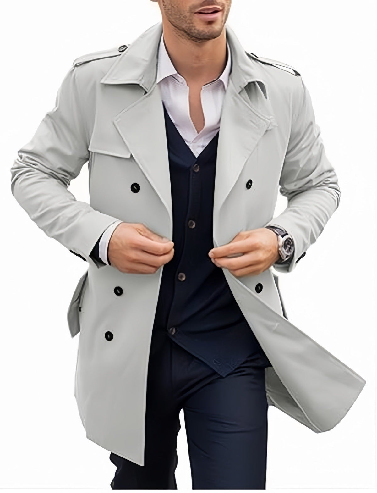 Manteau Homme Trench Croisé Coupe Ajustée