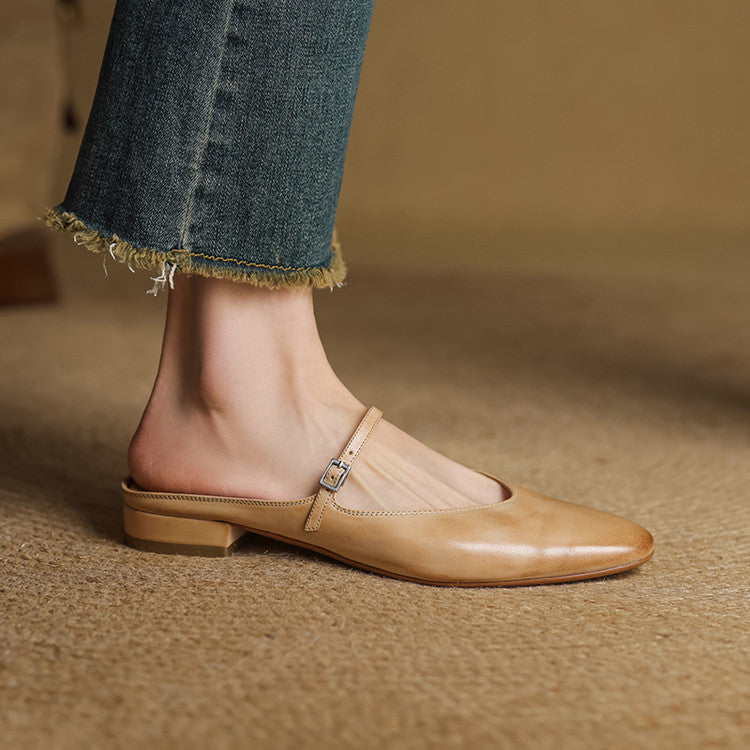Mules Femme en Cuir Véritable avec Bride Mary Jane