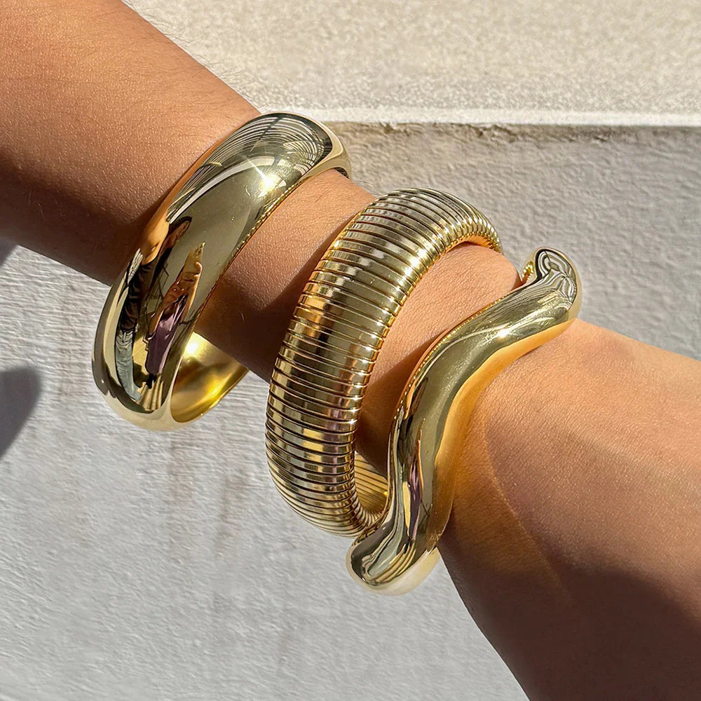 Ensemble de 3 Bracelets Jonc Femme Plaqués Or - Acier Inoxydable
