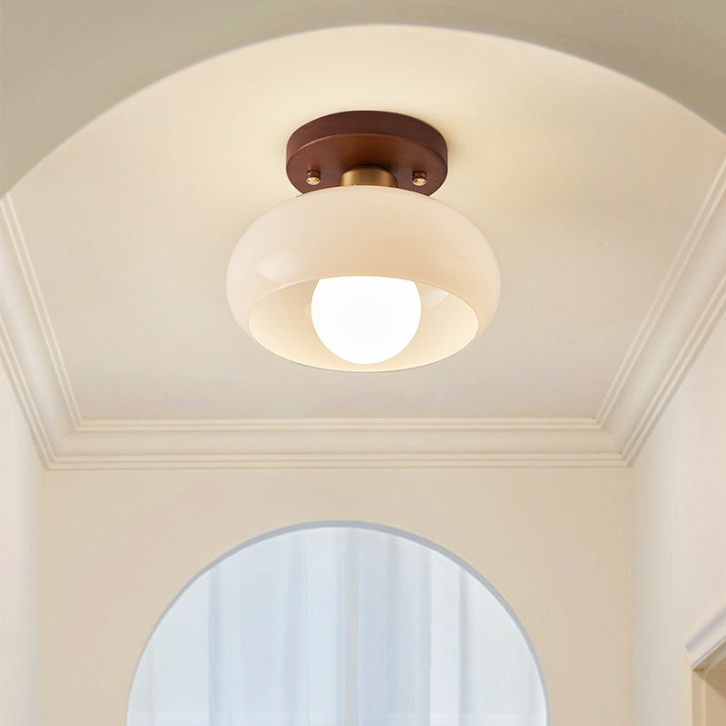 Plafonnier Bauhaus Verre Crème et Métal - Design Épuré