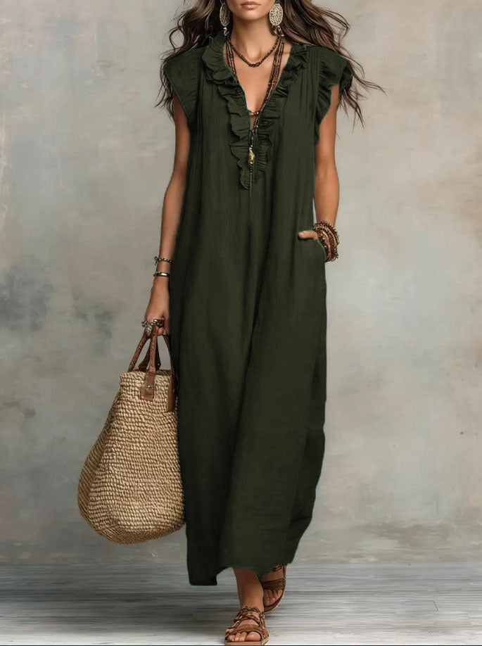 Robe Femme Bohème Longue en Lin et Coton