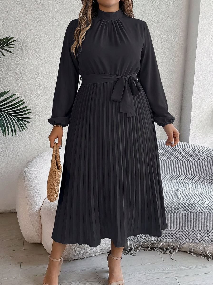 Robe Maxi Plissée Femme à Ceinture Taille Haute