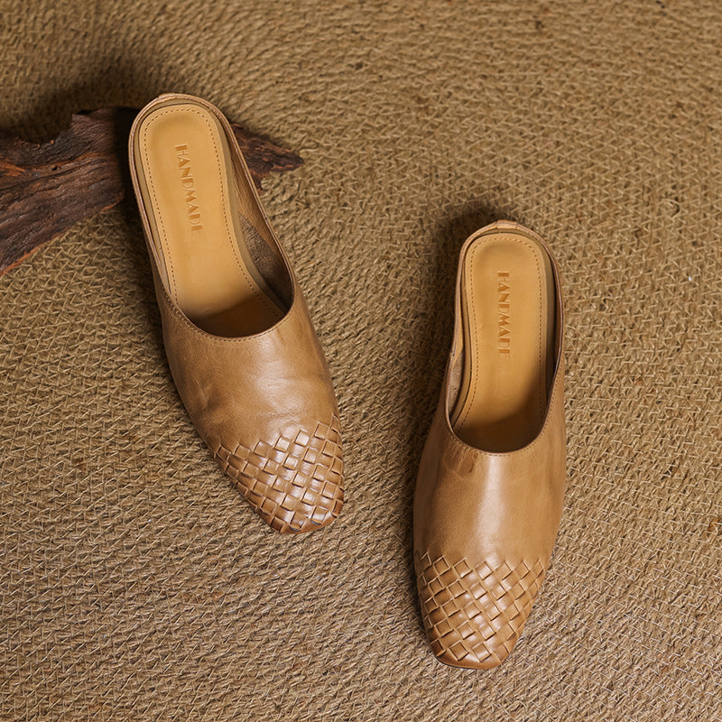Mules Femme en Cuir Véritable à Dessus Tressé