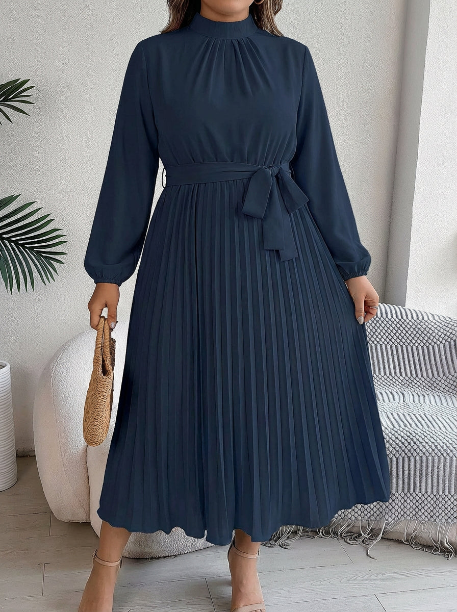 Robe Maxi Plissée Femme à Ceinture Taille Haute