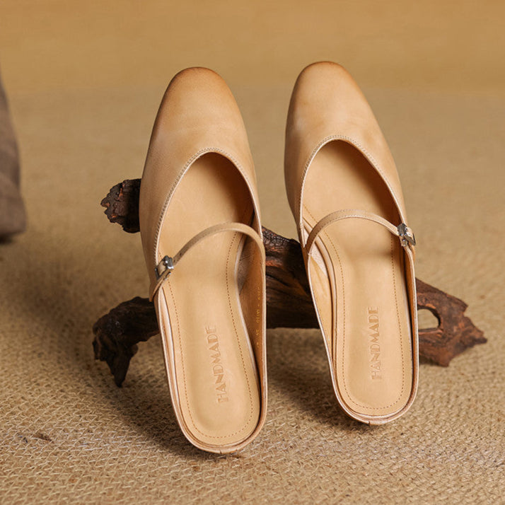 Mules Femme en Cuir Véritable avec Bride Mary Jane