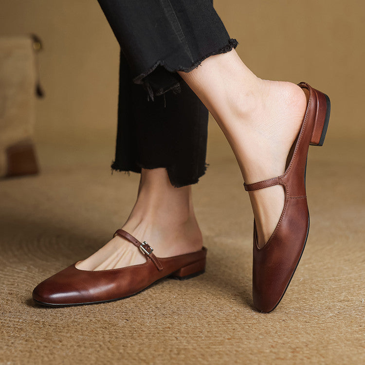 Mules Femme en Cuir Véritable avec Bride Mary Jane