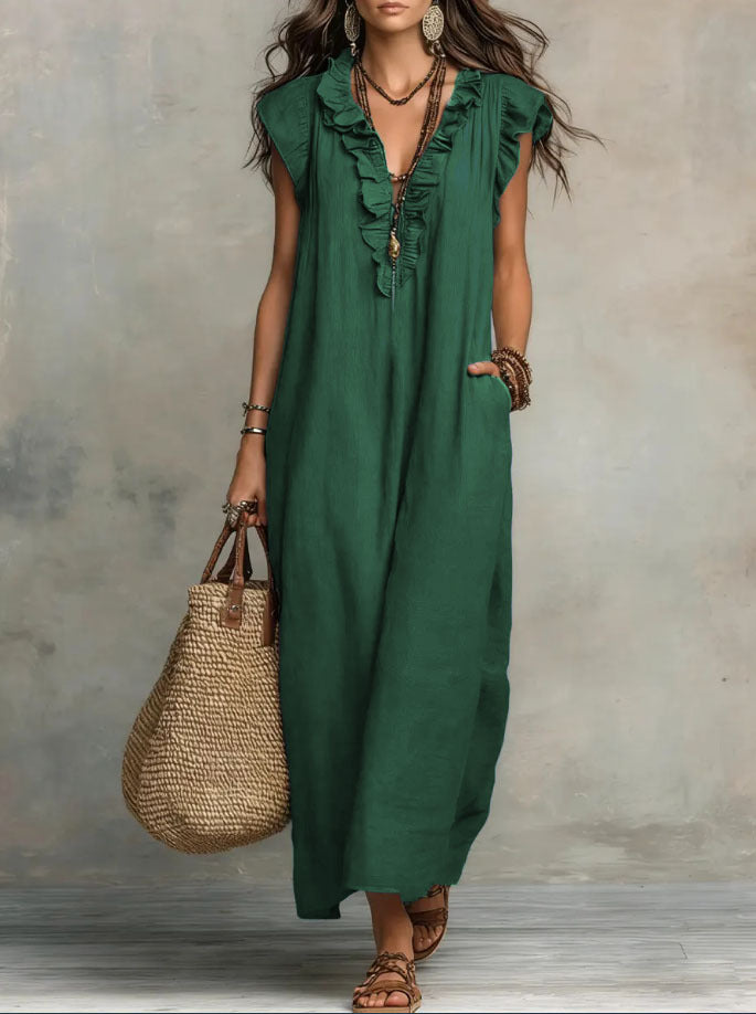 Robe Femme Bohème Longue en Lin et Coton