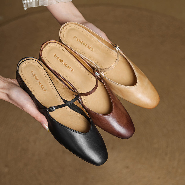 Mules Femme en Cuir Véritable avec Bride Mary Jane