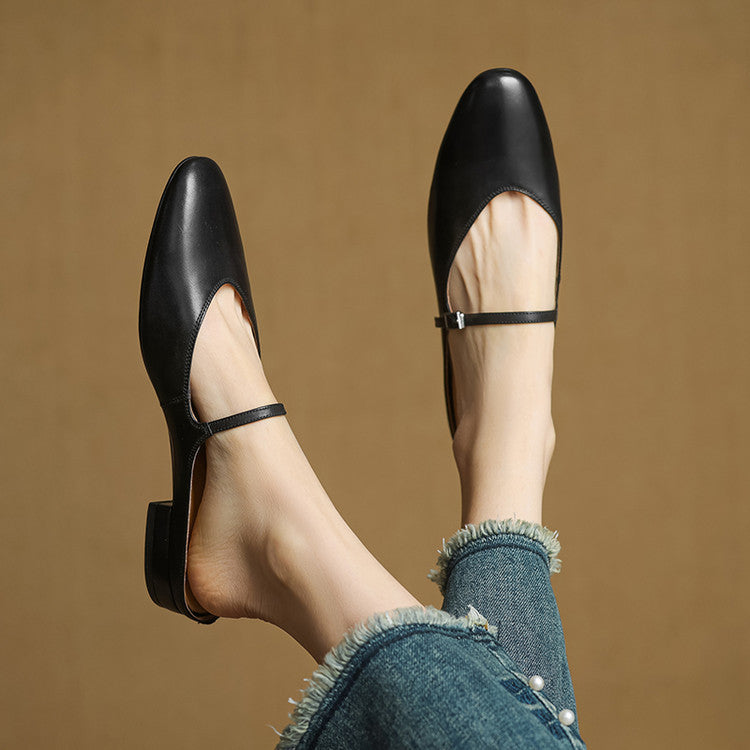 Mules Femme en Cuir Véritable avec Bride Mary Jane
