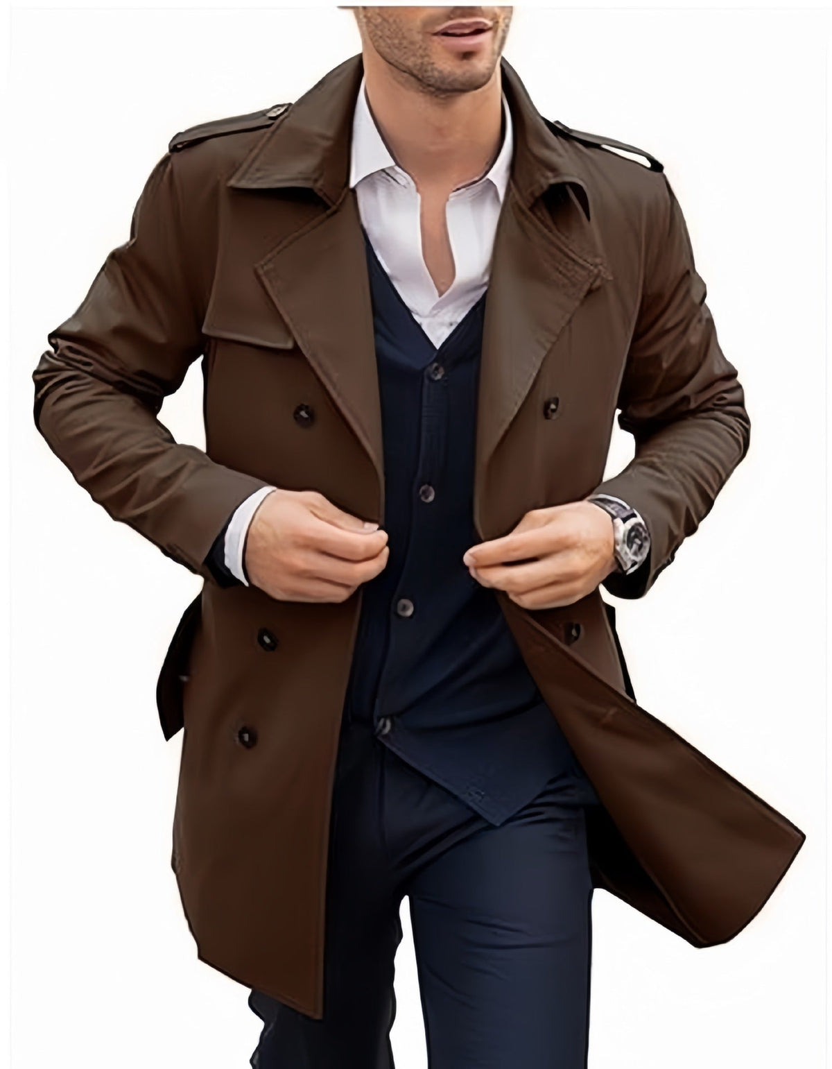 Manteau Homme Trench Croisé Coupe Ajustée