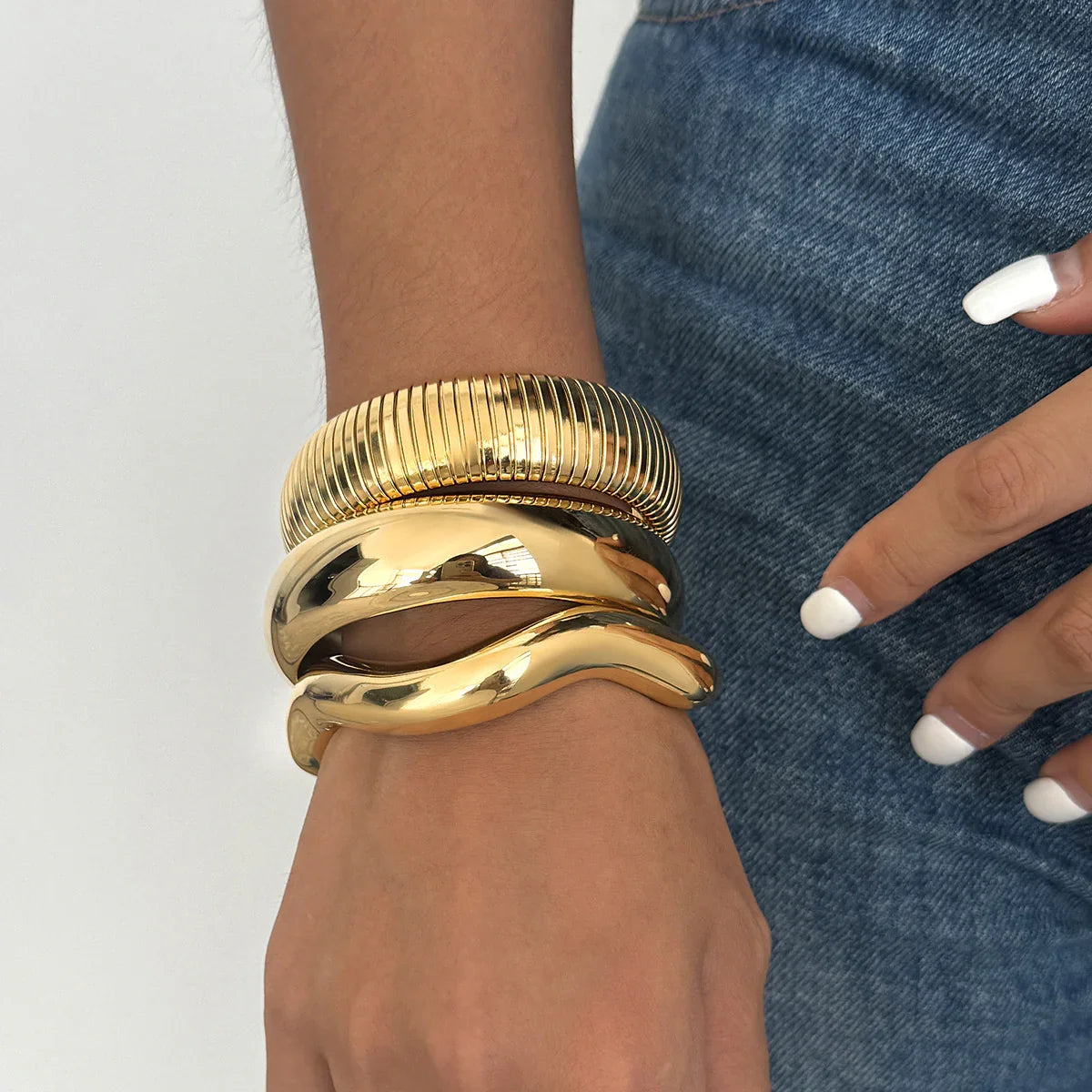 Ensemble de 3 Bracelets Jonc Femme Plaqués Or - Acier Inoxydable