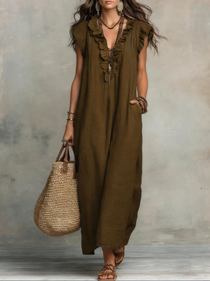 Robe Femme Bohème Longue en Lin et Coton