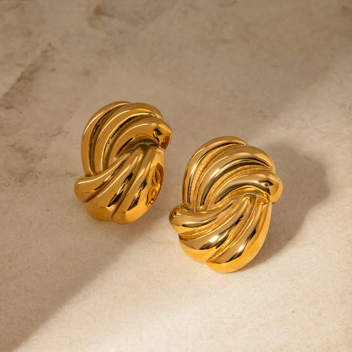 Boucles d'Oreilles Puces Nœud Femme, Plaqué Or