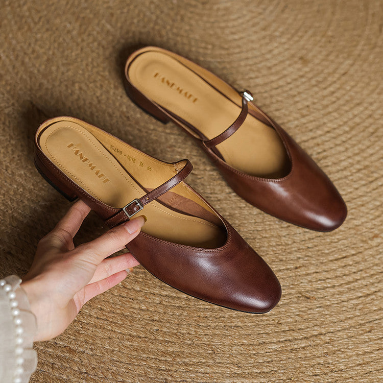 Mules Femme en Cuir Véritable avec Bride Mary Jane