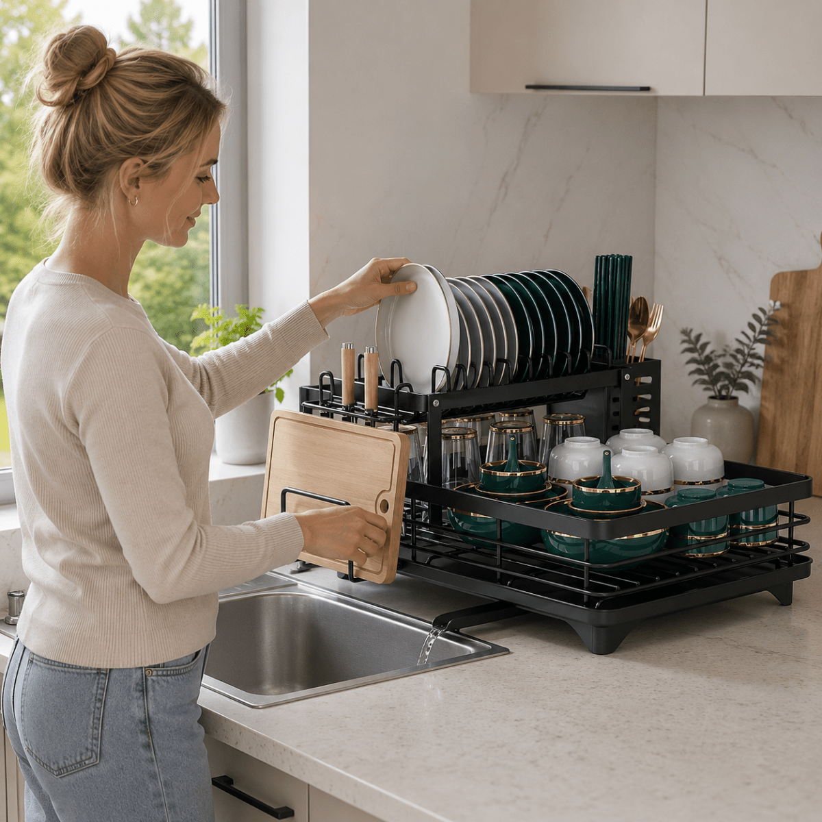 Escurridor plegable – Acero inoxidable, diseño que ahorra espacio para organizar la cocina