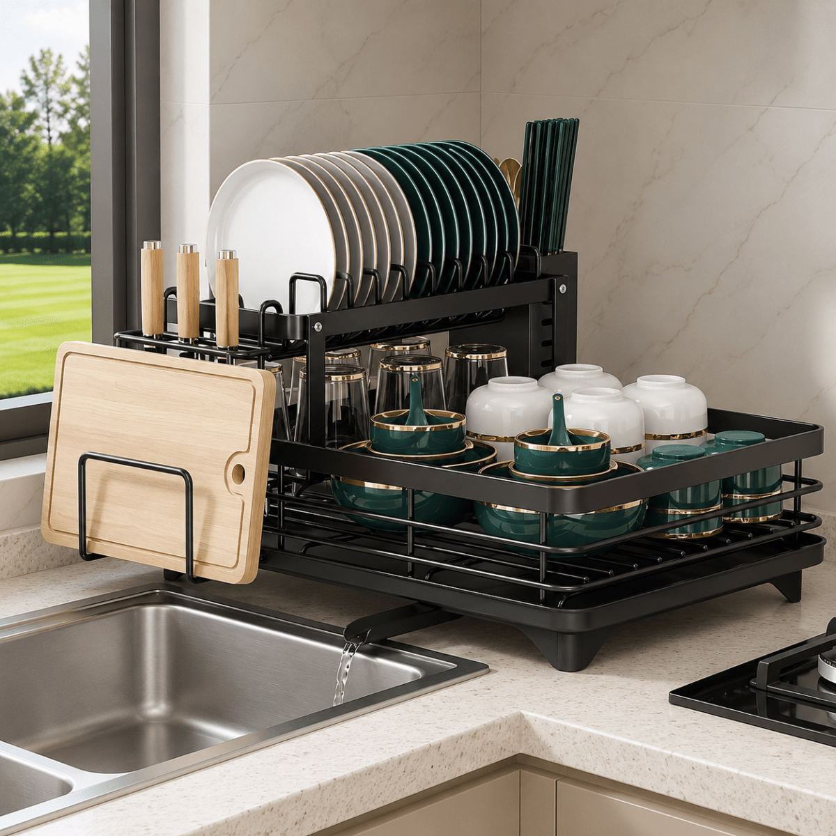 Escurridor plegable – Acero inoxidable, diseño que ahorra espacio para organizar la cocina