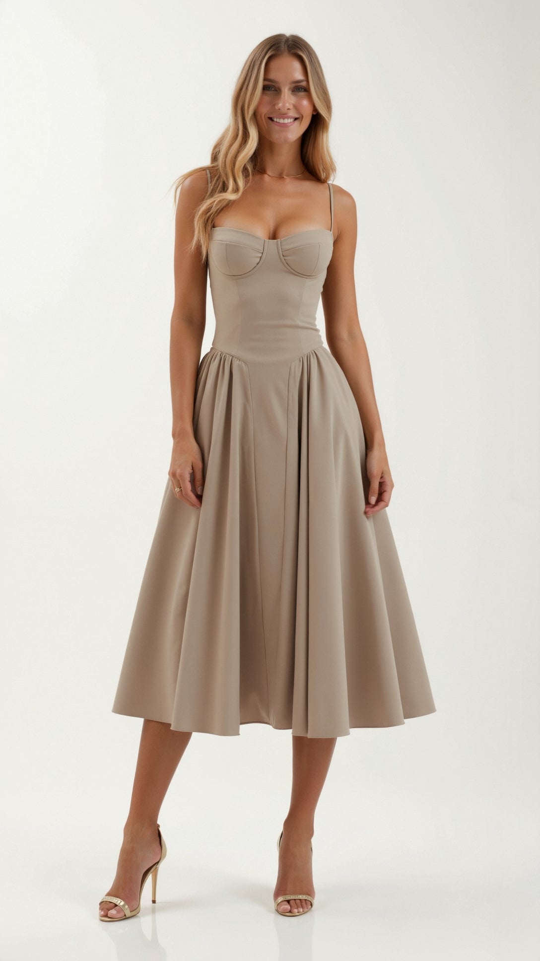 Robe Midi Femme Fleurie Col Cœur à Bretelles Fines