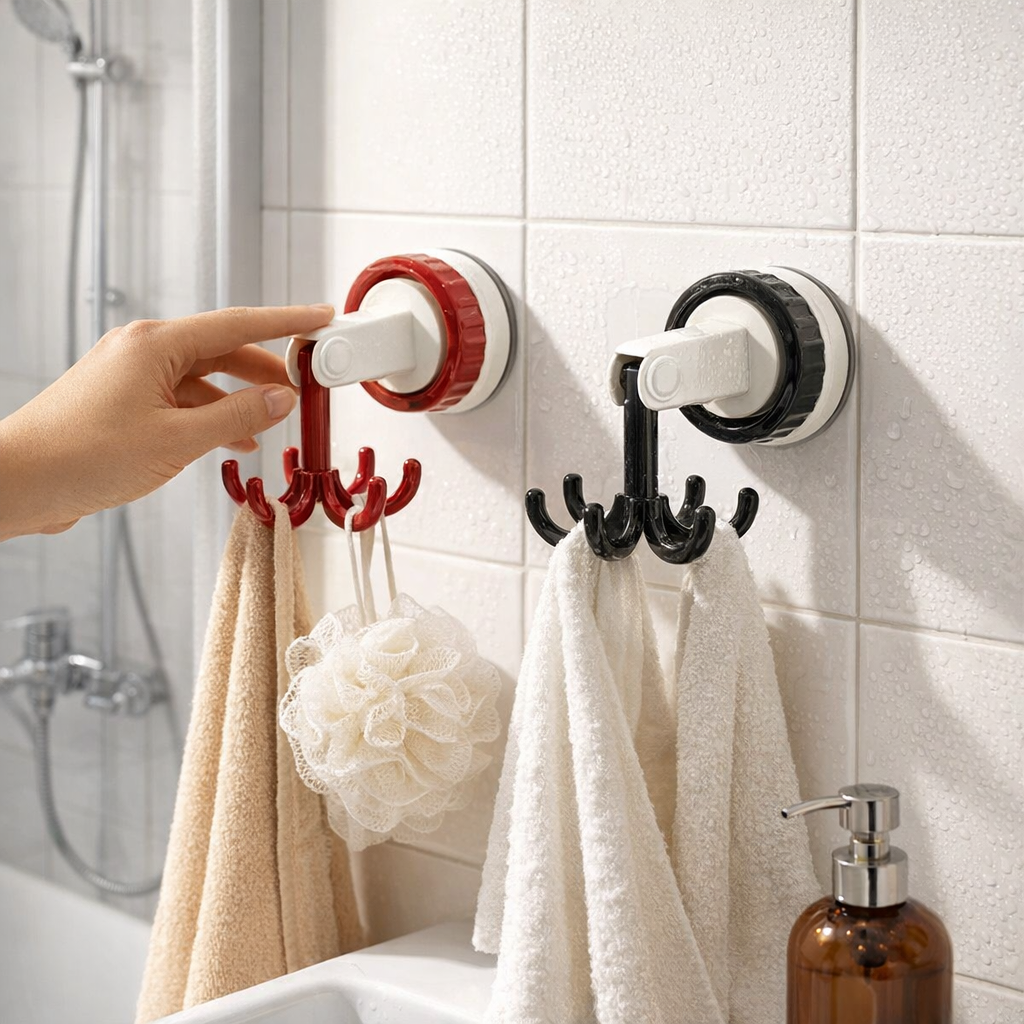 Wall Hook with Rotating Suction Cup – Durable Plastic and Metal for the Kitchen, Bathroom, or Entryway