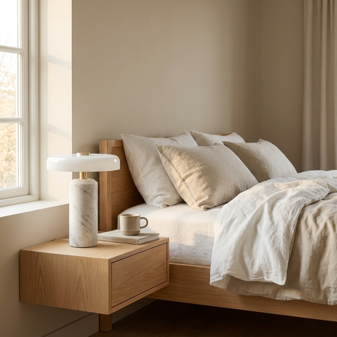 Lampe de Table Champignon en Marbre et Verre – Ambiance Douce
