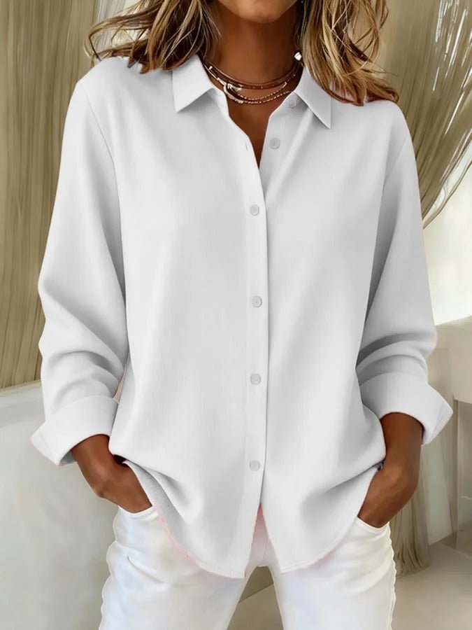 Marisol | Women's Oversized Button Up Classic Collar Cuffed Sleeve Shirt