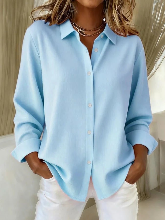 Marisol | Women's Oversized Button Up Classic Collar Cuffed Sleeve Shirt
