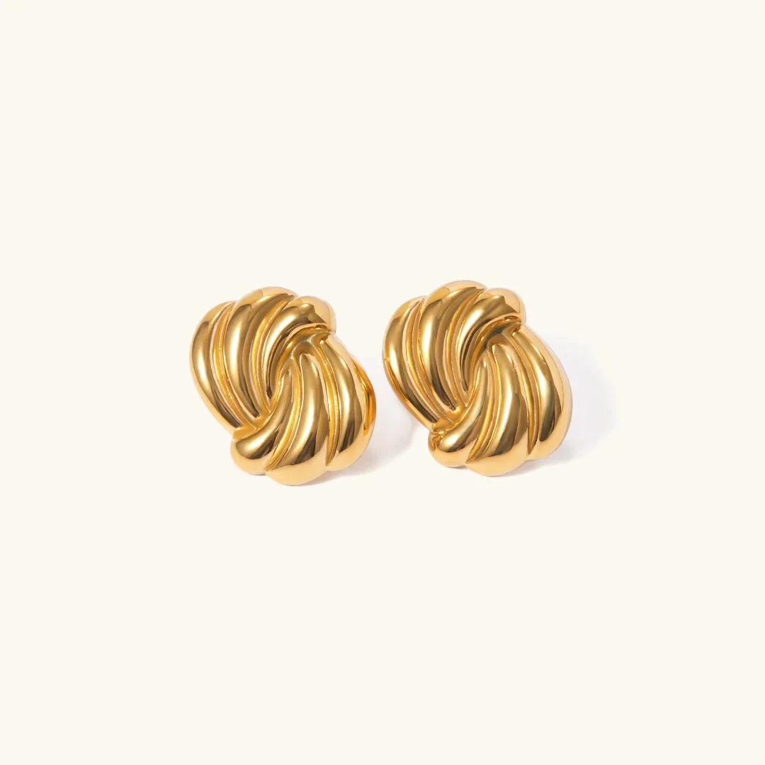 Boucles d'Oreilles Puces Nœud Femme, Plaqué Or
