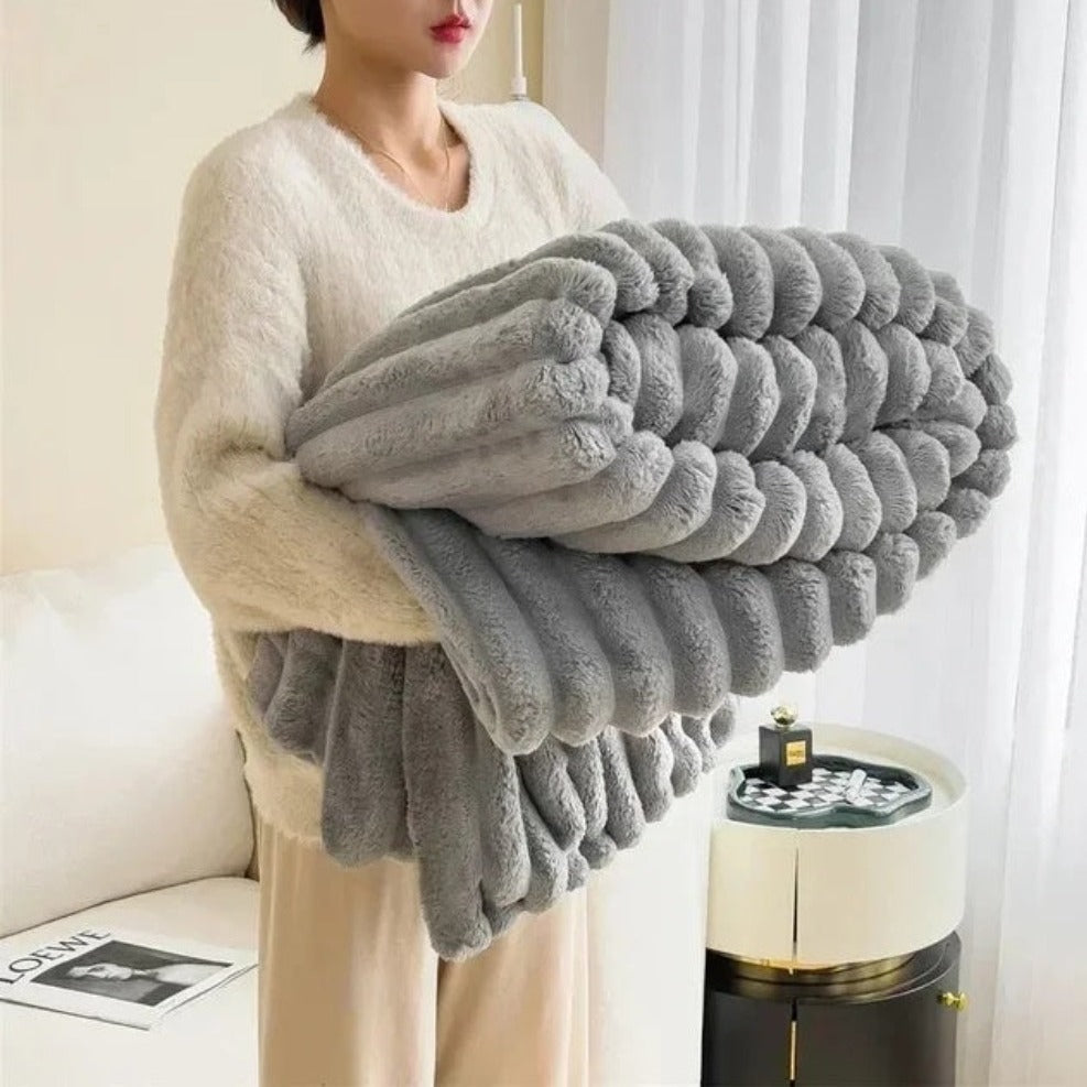 Housse de couette en peluche – Beige, structure côtelée pour salon ou chambre