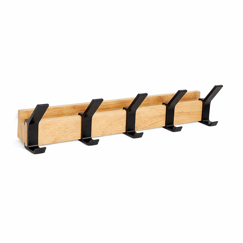 Wall-mounted coat rack – Black, Scandinavian design with adjustable double hooks for the entryway or bedroom