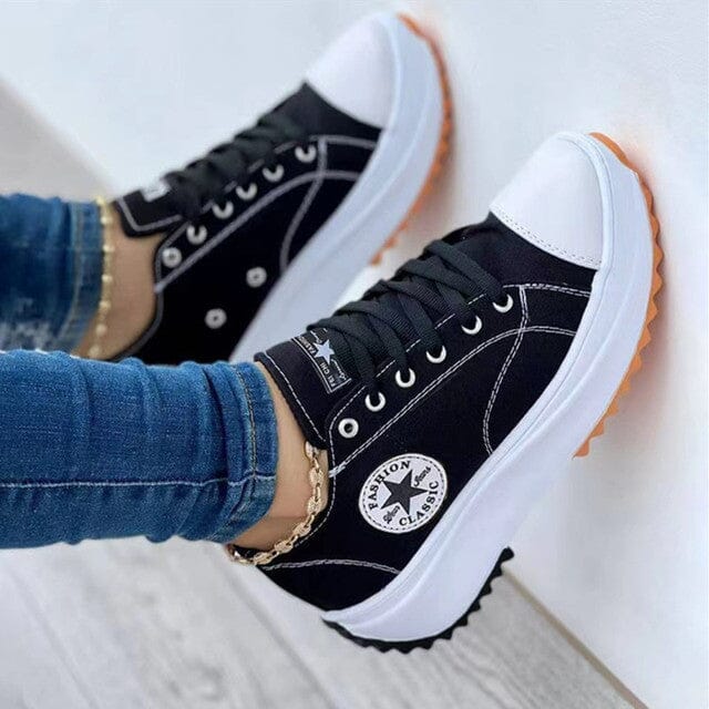 Baskets Femme Chunky en Toile – Semelle Épaisse à Bande Contrastée
