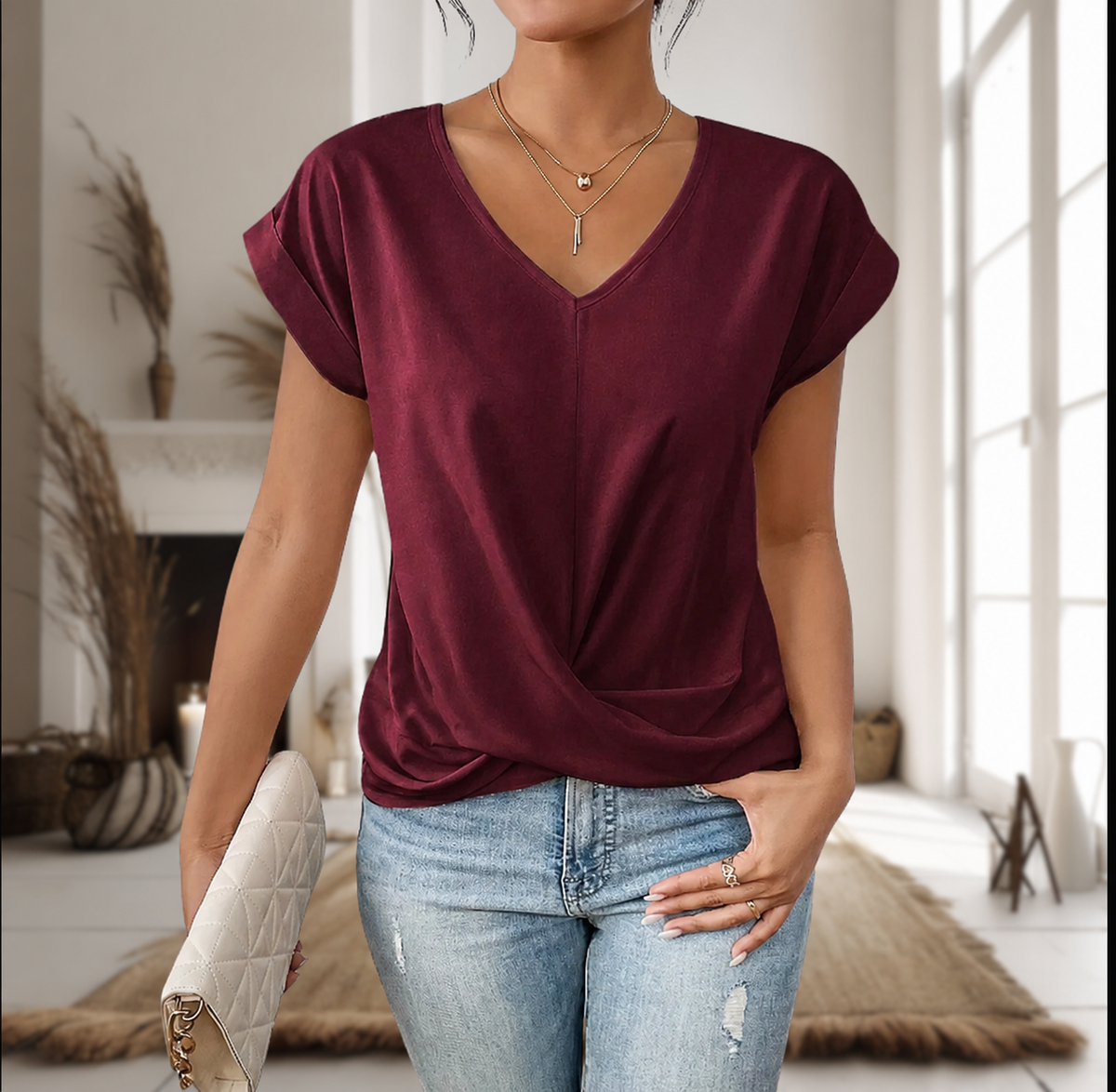 T-shirt Femme Col Cœur - Haut Été Confortable et Élégant
