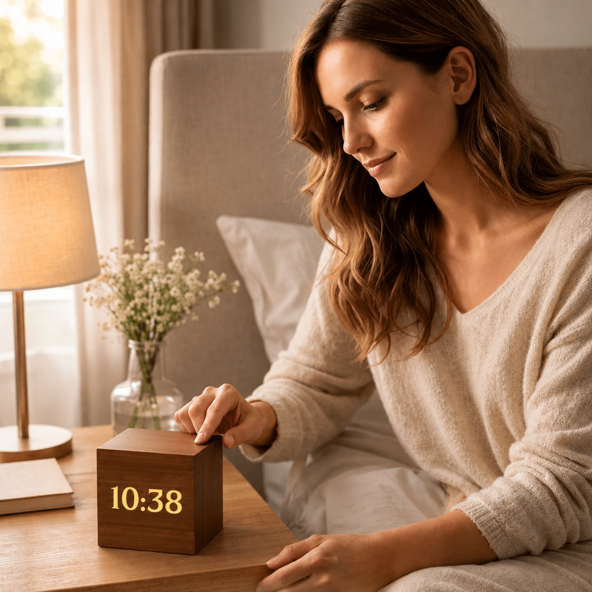 Horloge LED – Finition Bois Mat, Design Compact pour Chambre ou Bureau