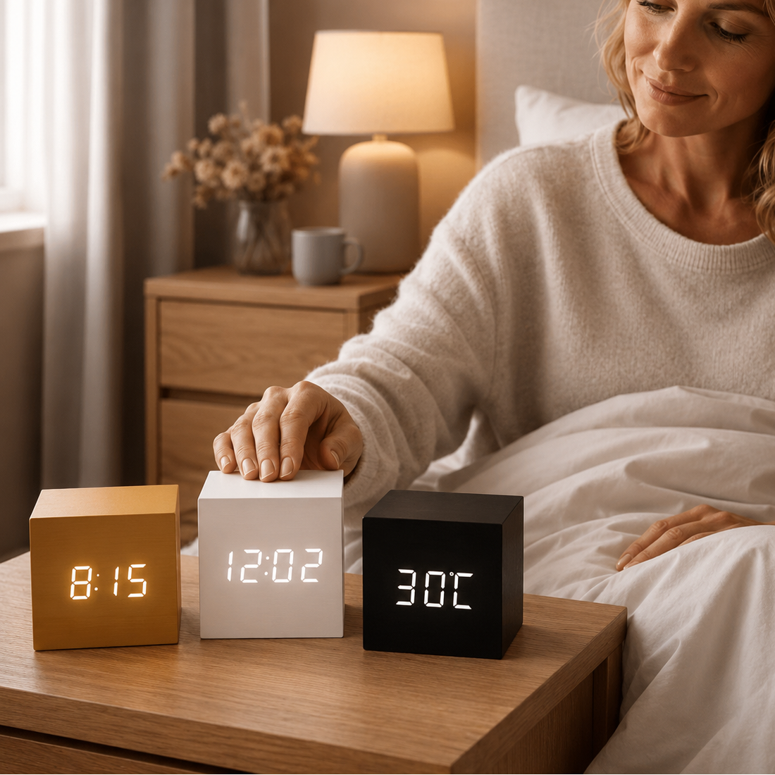 Horloge LED – Finition Bois Mat, Design Compact pour Chambre ou Bureau