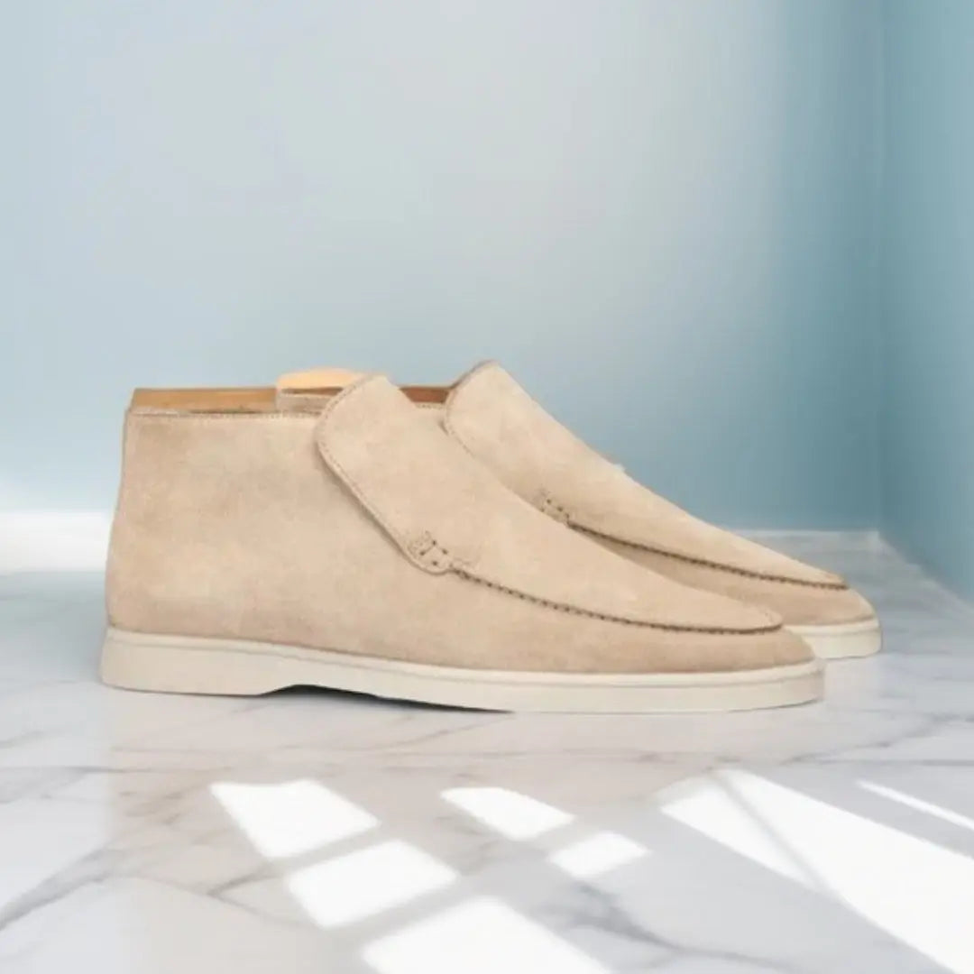 Bottines Homme en Daim Slip-On, Bout Moc Toe Cousu