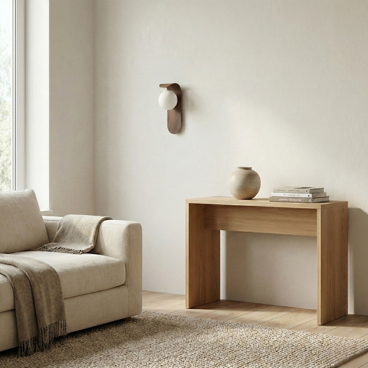 round nordic wood wall light