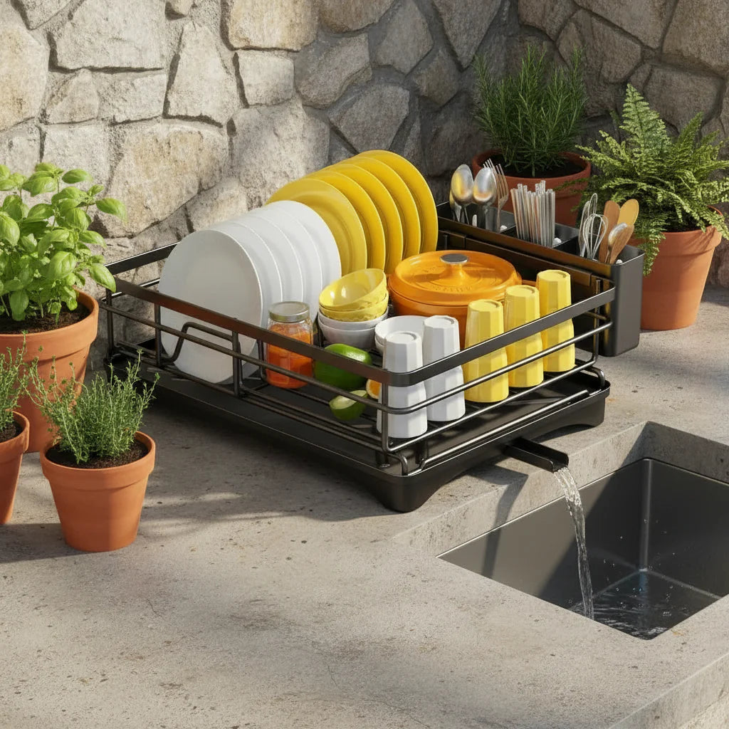 Égouttoir – Design Moderne en Plastique Durable et Métal pour un Séchage Efficace des Assiettes et des Couverts dans la Cuisine