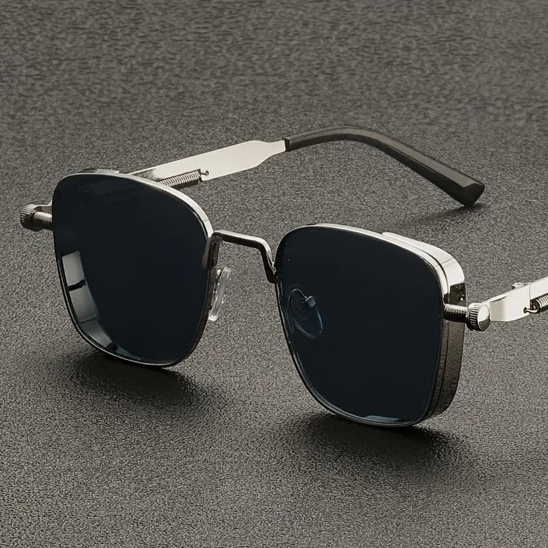 Lunettes de Soleil Carrées Unisexes en Métal avec Protection UV400