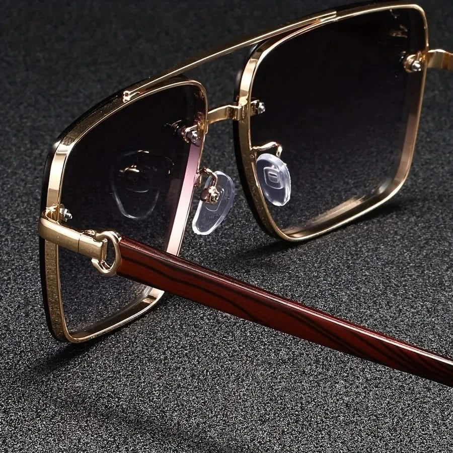 Lunettes de Soleil Monture Métal Branches Finition Bois Vintage
