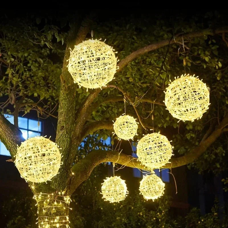 LED Light Balls – Rattan Design, Ambient Lighting for Indoor and Outdoor Use, 20 cm Diameter
