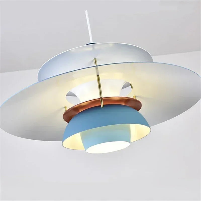Danish Pendant Light – Layered Metal Design in a Colorful Style for the Dining Room or Living Room
