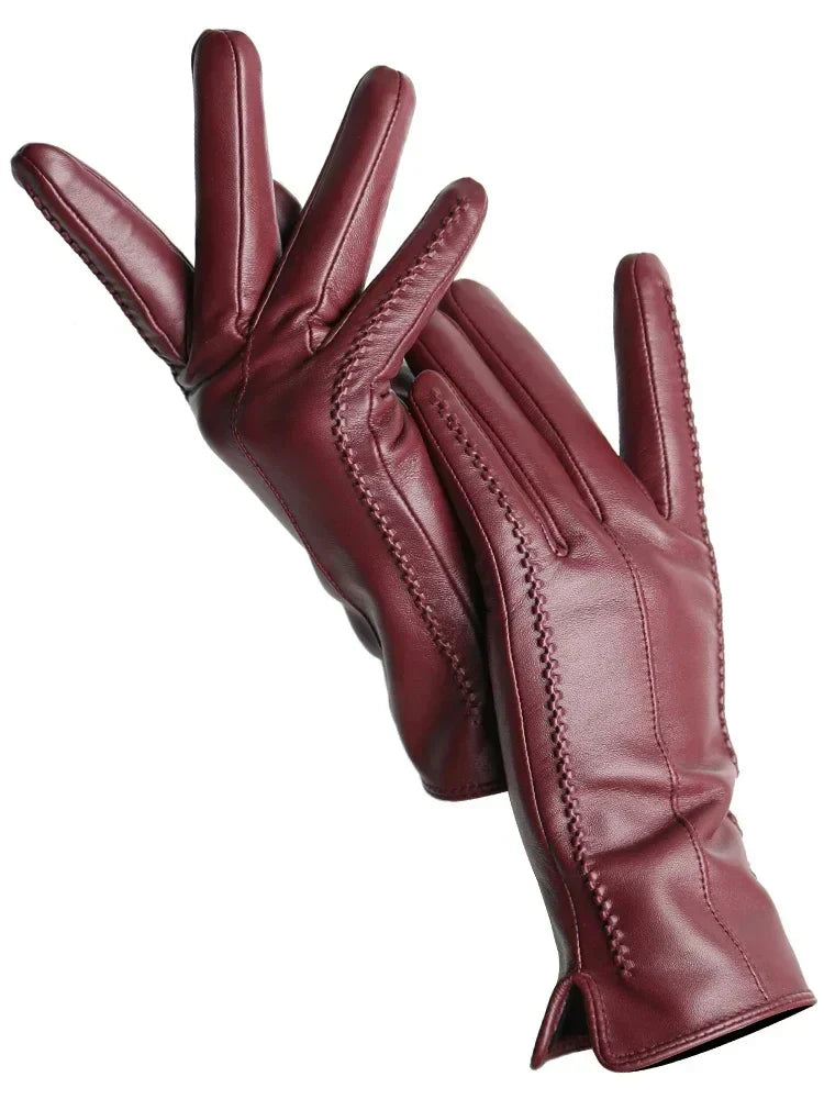 Gants d'Hiver Femme en Cuir, Doublure Polaire Chaude
