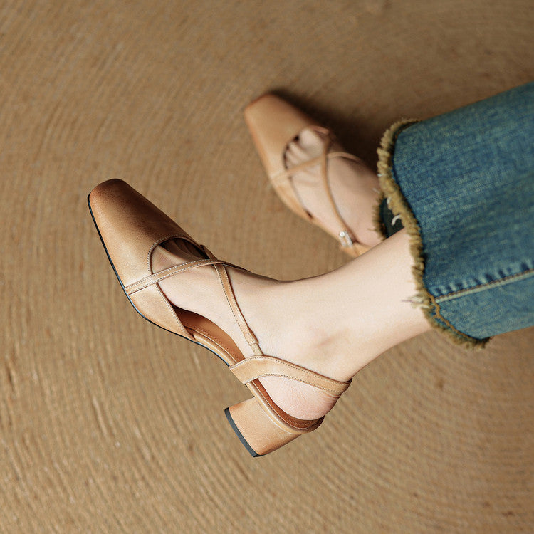 Escarpins Femme en Cuir Véritable - Talon Bloc Stable