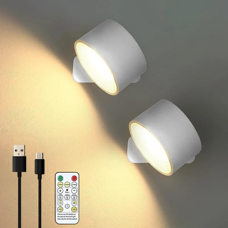 Rechargeable wall sconce – Cylindrical design, cordless with remote control, for the bedroom or living room
