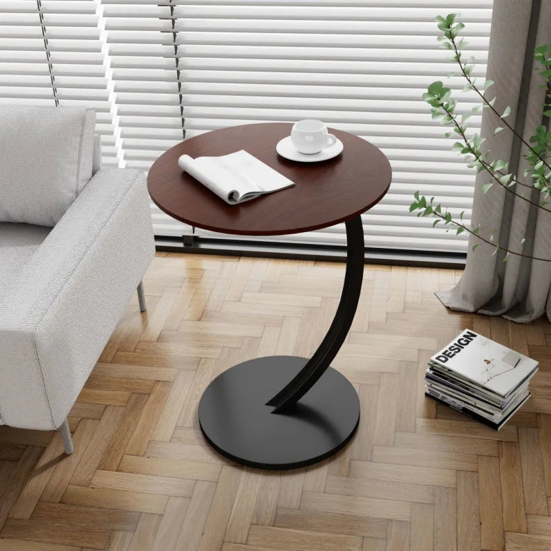 Round Side Table – Wood and Steel, Modern Design for the Living Room or Bedroom