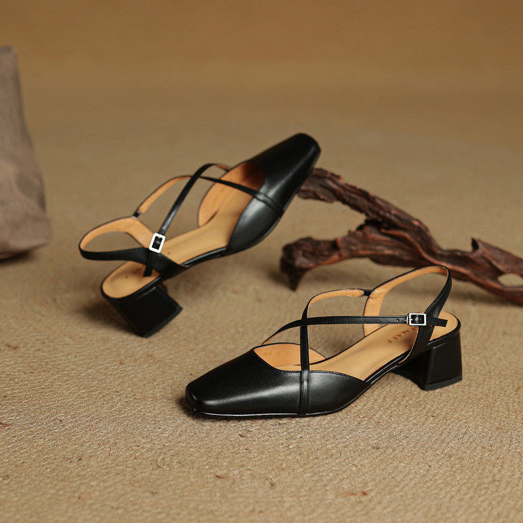 Escarpins Femme en Cuir Véritable - Talon Bloc Stable