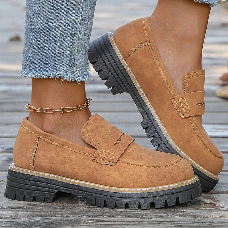 Mocassins Femme en Daim à Semelle Plateforme Épaisse