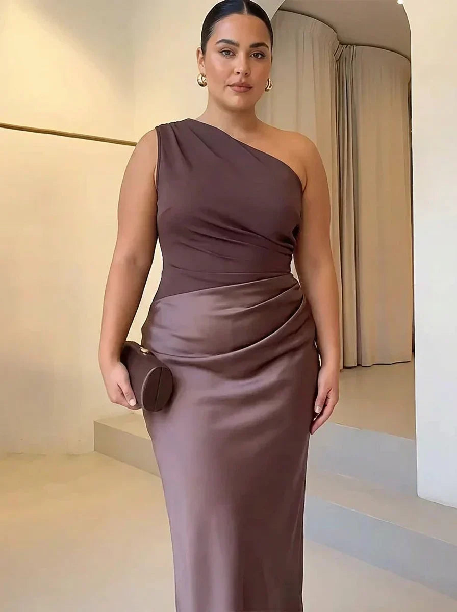 Robe Longue Femme en Satin Asymétrique - Robe de Soirée Élégante