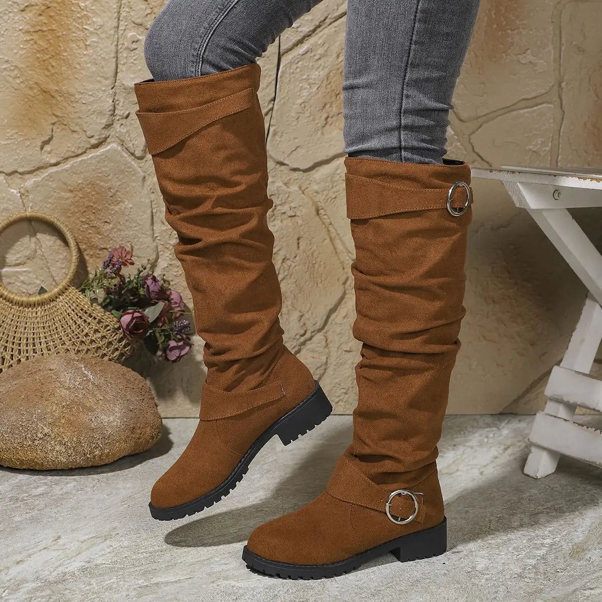 Bottes Hautes Femme à Boucle, Semelle Confort